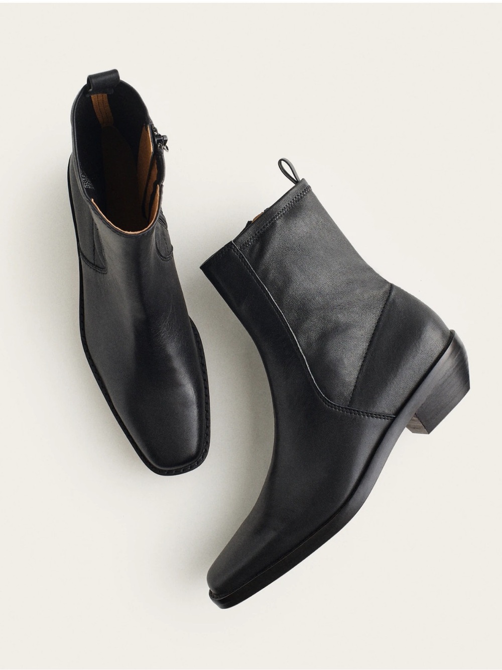 Madewell The Idris Ankle Boot Black Leather Size 6 NX431 Western Square Toe